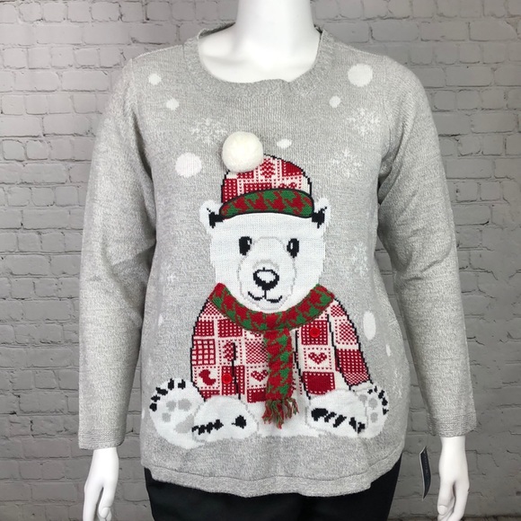 0X 1X 2X 3X Christmas Holiday Polar Bear Sweater Plus Size Xmas - Picture 2 of 6